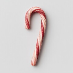 A single candy cane, red and white striped, against a light gray background