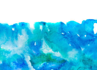 Real Hand Drawn Watercolor Blue Wet Spots Background