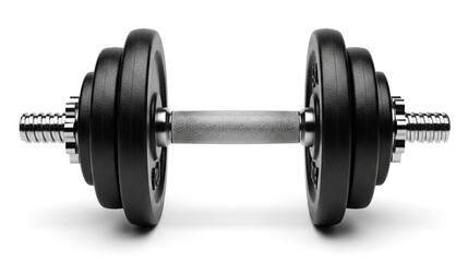 Fototapeta premium Adjustable black metal dumbbell for strength training isolated on white background