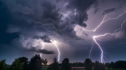 Dramatic Thunderstorm with Lightning Strikes