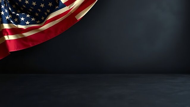 Vintage American flag border on a dark surface, minimalist patriotic decor with soft natural lighting.