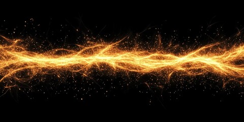 Powerful Orange and Yellow Energy Beam Discharge on Black Background