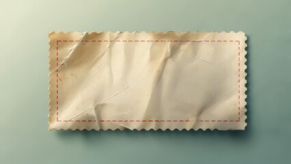 A crumpled, aged, off-white rectangular paper with a pink dashed border
