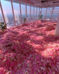 Pink Flower Petal Room with City View