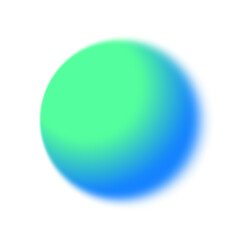Abstract gradient element of blurred green and blue glowing circles with noise and grainy texture on transparent background