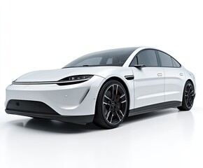 Fototapeta premium Sleek white electric car, front view, studio shot