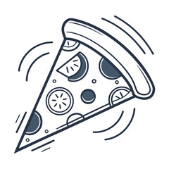 Dynamic Hand-Drawn Pizza Slice Illustration with Fresh Toppings - A Modern Graphic Art Concept