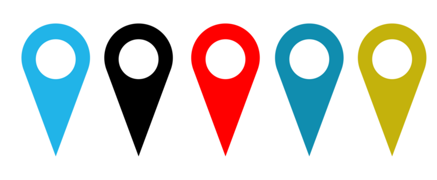 Set of colorful pointers. Map pointers collection. Map pins. Navigation and location icons.