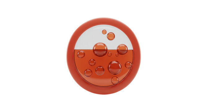 A vibrant circular icon features a clear liquid level with numerous transparent bubbles, symbolizing scientific measurement or a creative digital design element.