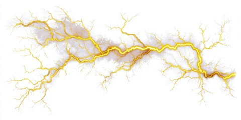 Abstract gold lightning veins on white background