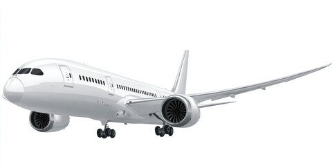 Obraz premium White passenger jet in flight, angled view (1)