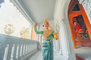 Traditional Khmer apsara dancers perform at a pagoda in Tra Vinh province, Vietnam