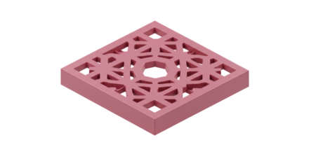 A beautifully rendered 3D isometric view of a pink square decorative tile featuring an intricate geometric pattern, perfect for elegant design projects.