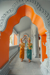 Traditional Khmer apsara dancers perform at a pagoda in Tra Vinh province, Vietnam
