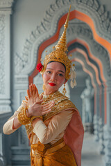 Traditional Khmer apsara dancers perform at a pagoda in Tra Vinh province, Vietnam