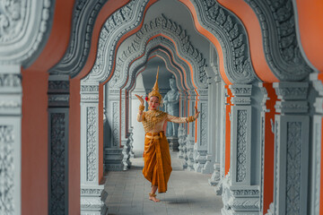 Traditional Khmer apsara dancers perform at a pagoda in Tra Vinh province, Vietnam
