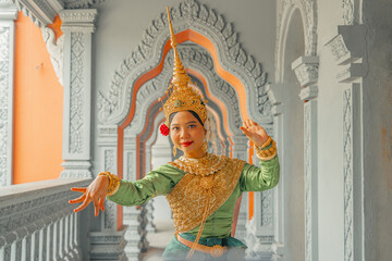 Traditional Khmer apsara dancers perform at a pagoda in Tra Vinh province, Vietnam
