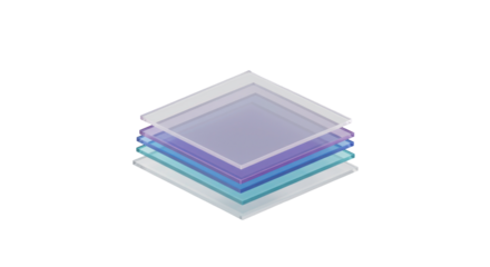 This abstract isometric illustration showcases a neatly stacked arrangement of translucent, subtly colored square layers, symbolizing data organization and technological complexity.