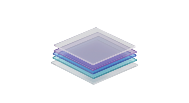 This abstract isometric illustration showcases a neatly stacked arrangement of translucent, subtly colored square layers, symbolizing data organization and technological complexity.