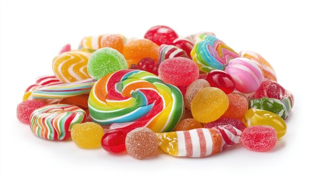 Colorful pile of assorted candies.  Vibrant sweet treats in a variety of shapes and colors