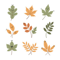 Obraz premium Cute Autumn Leaves Characters with Happy Faces.