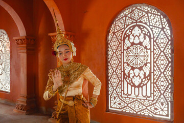 Traditional Khmer apsara dancers perform at a pagoda in Tra Vinh province, Vietnam