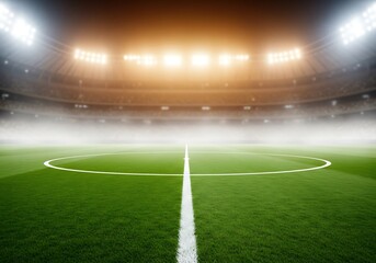 Obraz premium Center Circle of a Misty Soccer Field at Night