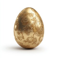 Golden egg with ornate floral design, isolated on white