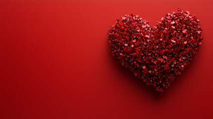intricate red valentine heart on a red background with copy space for text