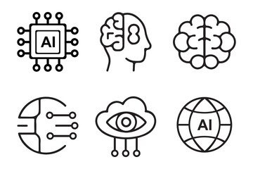 AI Technology Icons Set for Artificial Intelligence and Machine Learning Design