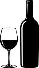 Wine still life Isolated silhouette vector illustration