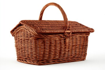 Fototapeta premium Wicker picnic basket, house-shaped lid
