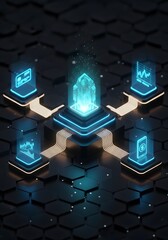 Central data core connecting financial technology digital services blockchain finance server network AI secure transaction payment