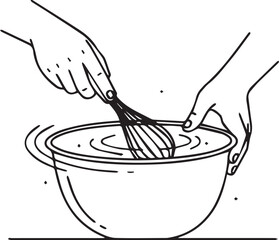 Whisking Ingredients in Bowl Line Art Icon – Cooking and Baking Logo Design