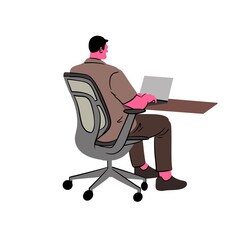 Businessman Sitting on Office Chair Working on Laptop Side View Vector