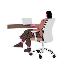 Vector Illustration of Professional Sitting at Table Using Laptop