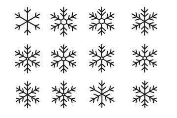 Collection of Thin Snowflake Icons with Editable Stroke, Perfect for Web Design, Apps, Cards, Books, and Winter-Themed Projects, Transparent Background Vector Illustration Set