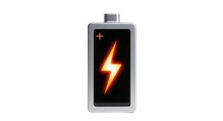 Isolated battery with lightning bolt symbol, power supply icon for electronic device energy