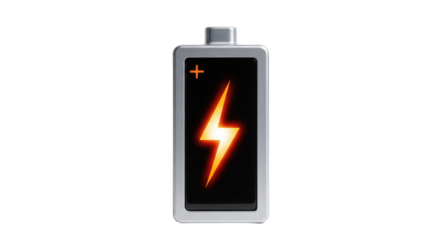 Isolated battery with lightning bolt symbol, power supply icon for electronic device energy