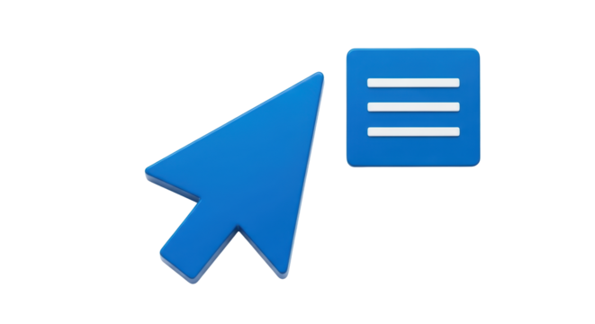 Isolated pointer cursor and menu icon for interface navigation, user experience