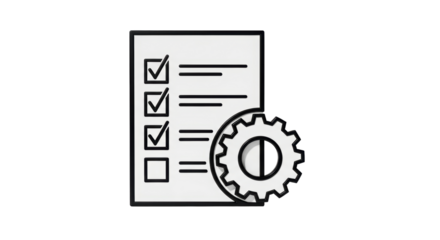 Isolated checklist with settings gearwheel for process optimization, project planning icon