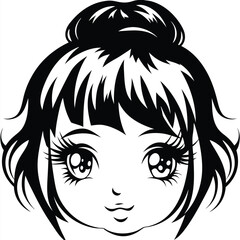 Animated girl's face shows anime style with big eyes and hair bun