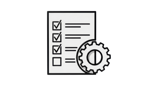 Isolated checklist with settings gearwheel for process optimization, project planning icon
