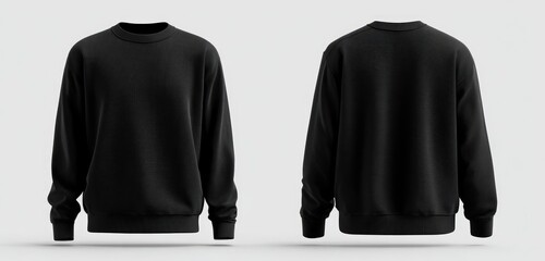 Front and back view of a black crewneck sweatshirt