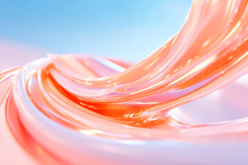 A dynamic abstract orange mesh flowing across a pale gradient background