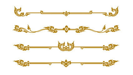 Set of Golden Thai Borders and Dividers, Traditional Luxury Line Ornaments for Page Decoration