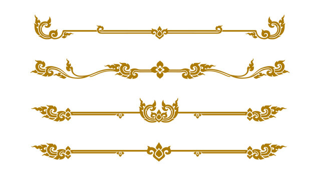 Set of Golden Thai Borders and Dividers, Traditional Luxury Line Ornaments for Page Decoration