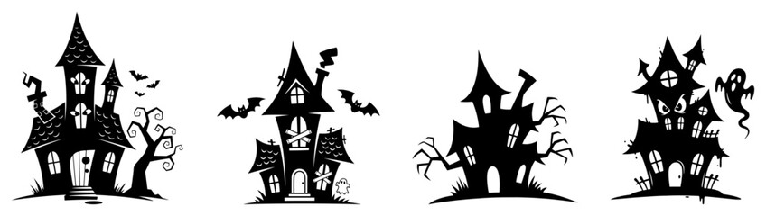 Set of Spooky Haunted Houses for Halloween
