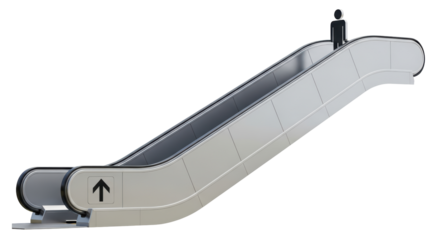 Isolated Escalator going up in a public space or building used by people to travel up floors