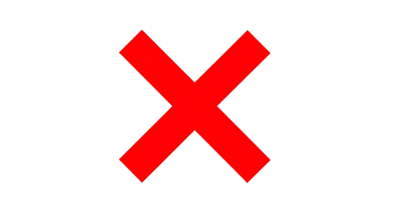 Red X mark for error, failure, or cancellation isolated PNG with Transparent Background